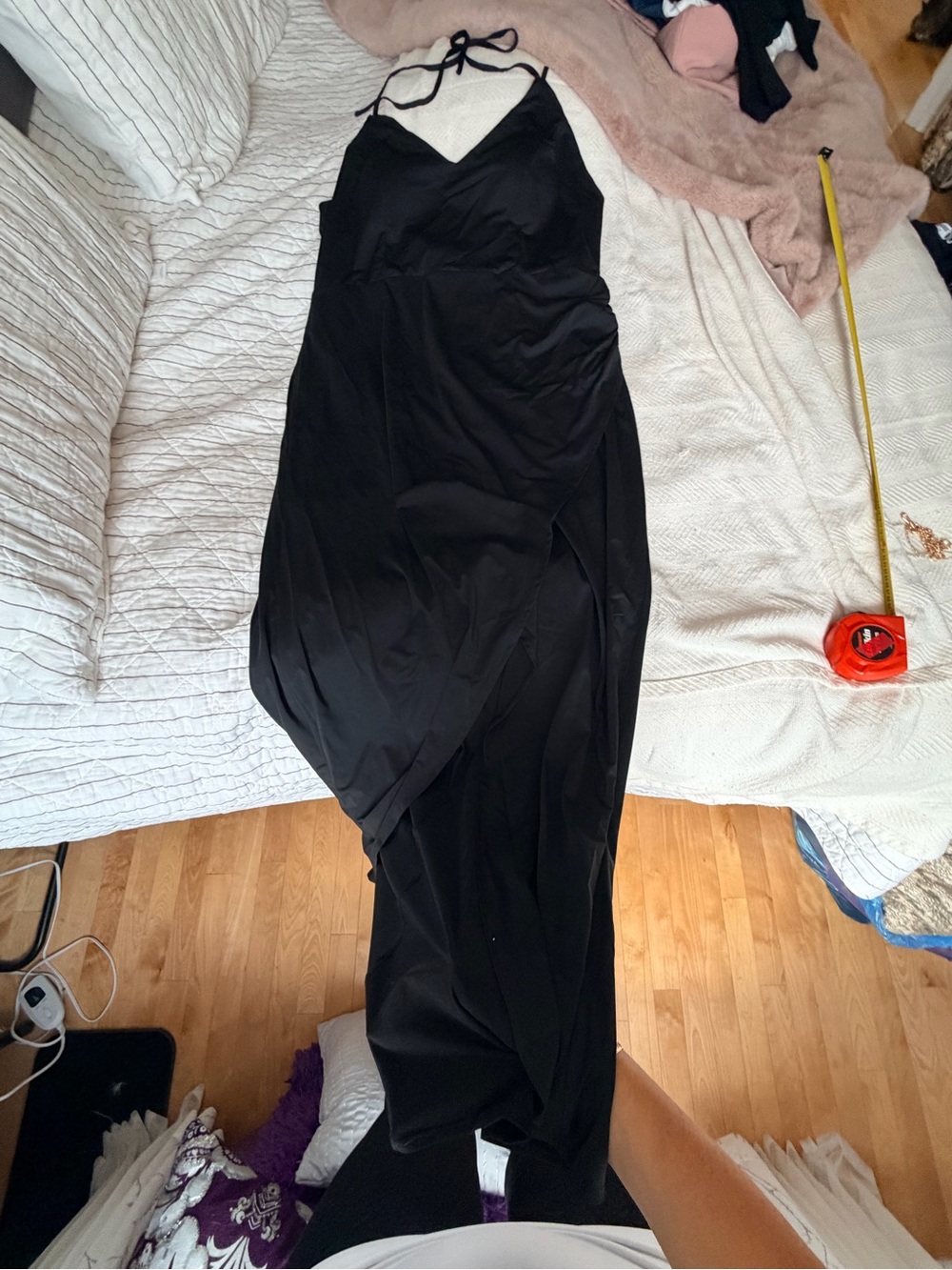 Black Halter Maxi Dress with Tie Neck
